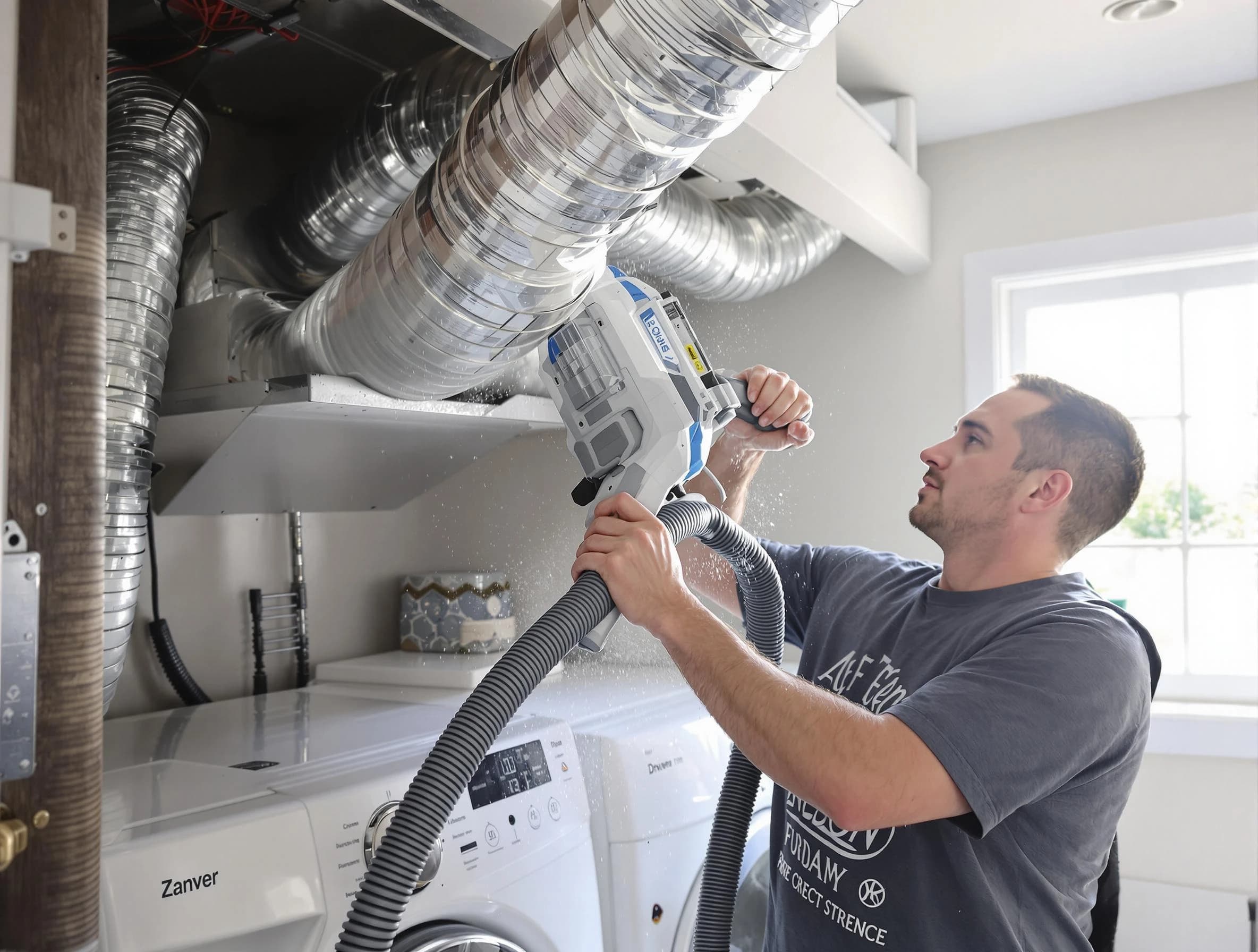 Mountain Brook Dryer Vent Cleaning specialist cleaning deep within a dryer vent duct system in Mountain Brook